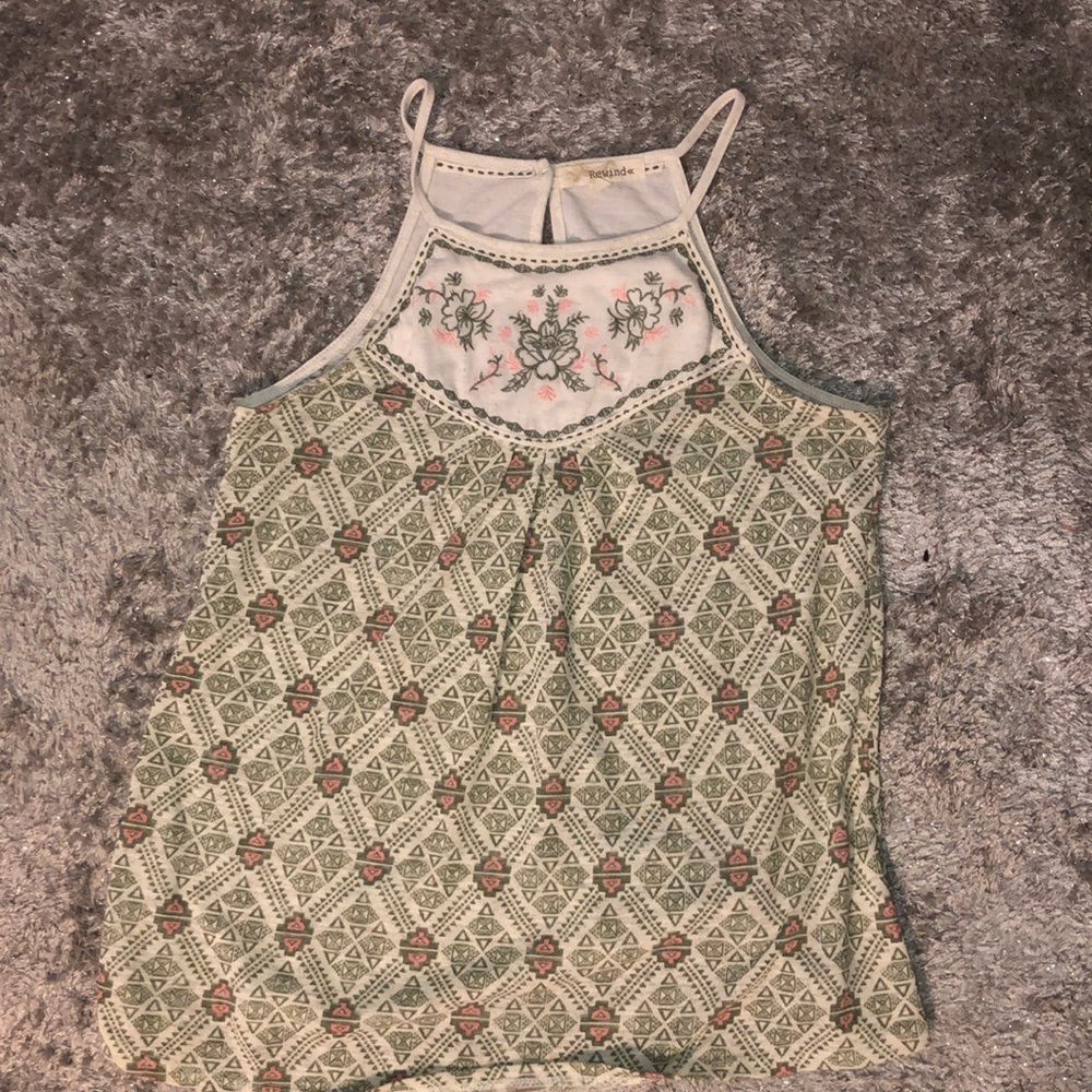 Green and pink floral tank top